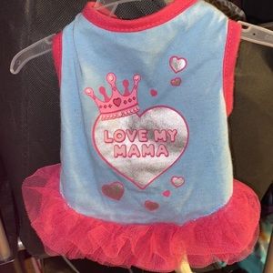 NWOT 🎉H.P. frilly pet dress blue& hot pink LOVE MY MAMA size xs soooo adorable!